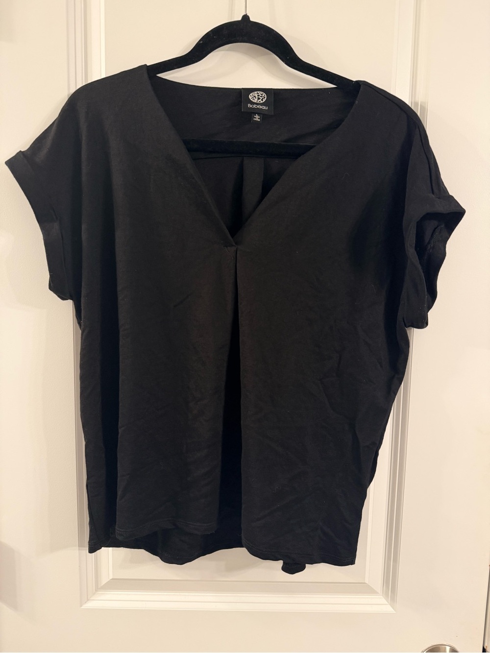 Bobeau Dolman Style Black V-Neck Short Sleeve Top (L)
